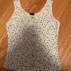 Blue and White flowered tank top with lace